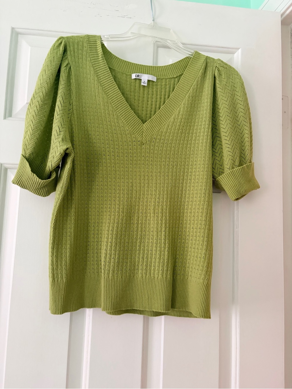 DR2 Light Olive Ribbed V-Neck Knit Top